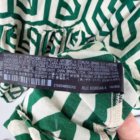 Zara Karen Tiered Midi Dress Geometric Print White Green Womens US XS - Picture 11 of 12